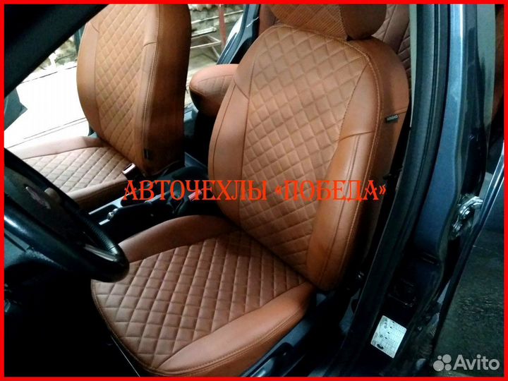 Чехлы Ford Focus 2 из экокожи коричневые Ромб