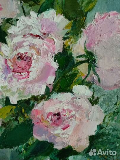 Картина маслом цветы. Розы. Холст 25х35 см. Лак