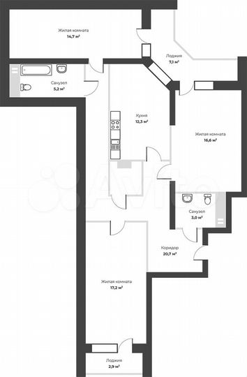 3-к. квартира, 96,3 м², 3/25 эт.