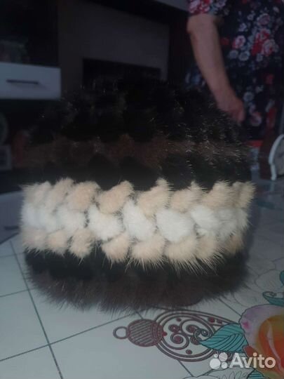 Шапка норковая вязка женская