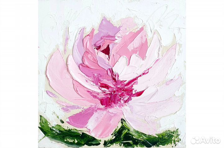 Картина Пионы цветы маслом на холсте 15х15 см