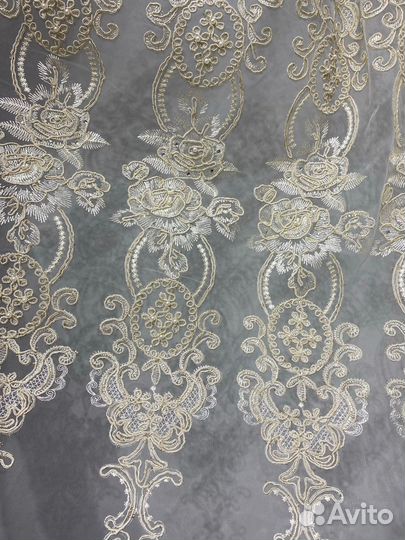 Тюль люкс цвета мягкое золото. Новый