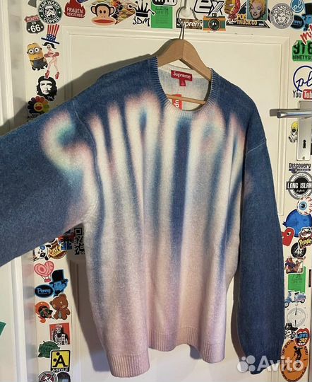 Свитер Supreme blurred logo голубой оверсайз