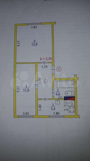 2-к. квартира, 42 м², 1/2 эт.