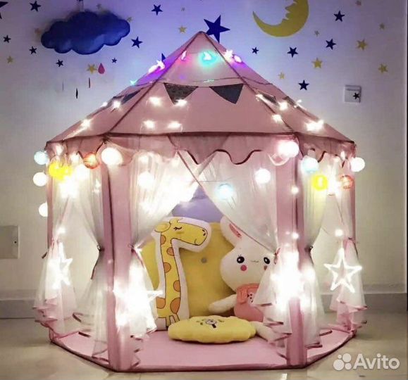 Детский игровой домик шатёр с гирляндами