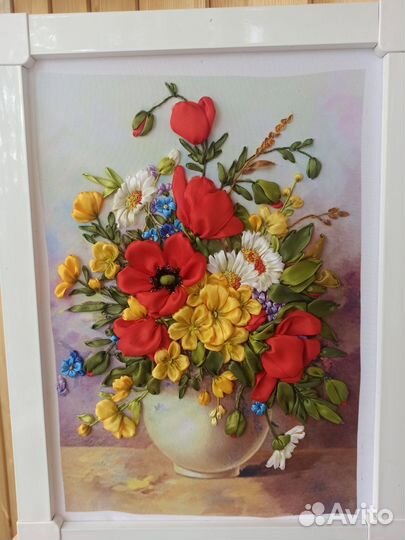 Картина, броши, кулоны. вышивка лентами