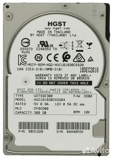 Жесткий Диск hgst 300GB HUC101830CSS204 SAS 2.5