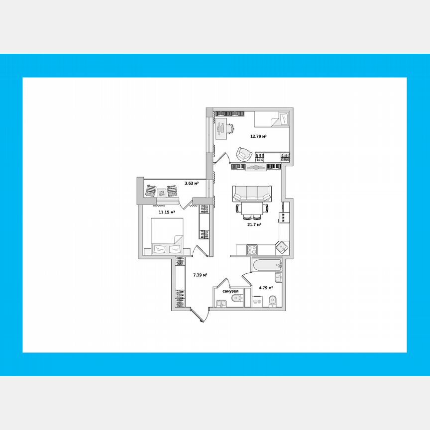 2-к. квартира, 61,4 м², 16/21 эт.