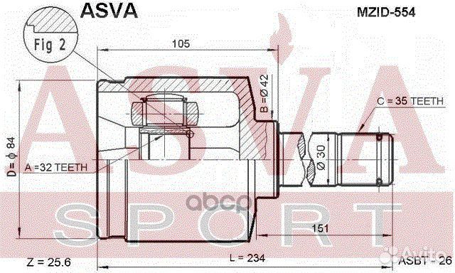 ШРУС внутренний левый 32x42x35 mzid554 asva