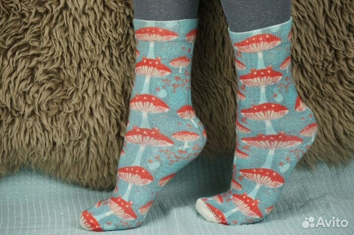 Шерстяные носки с принтом Грибы мухоморы