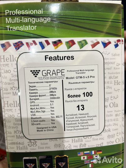 Голосовой переводчик Grape GTM-5 vol5 pro