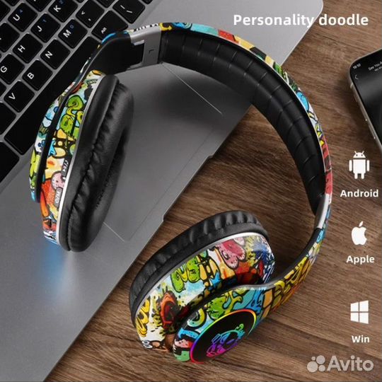 Наушники накладные беспроводные с Bluetooth и RGB