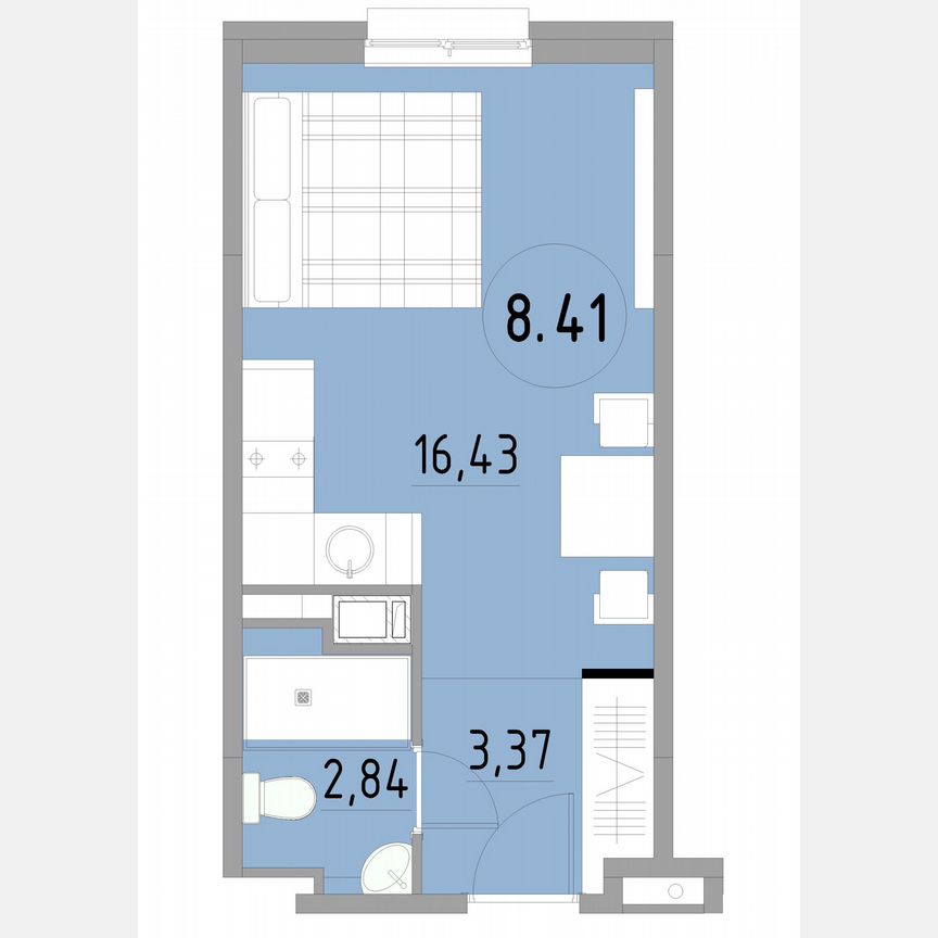 1-к. апартаменты, 22,6 м², 8/13 эт.