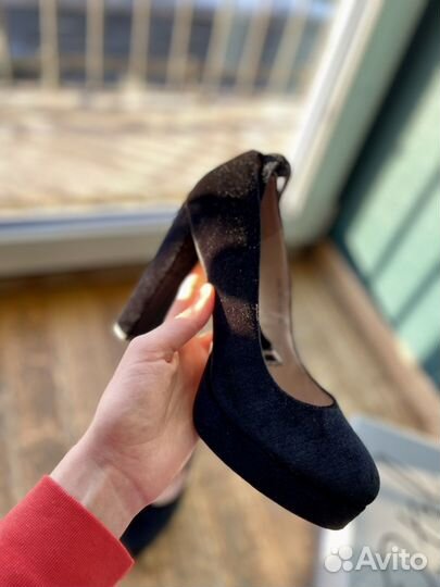Туфли бархатные кожаные