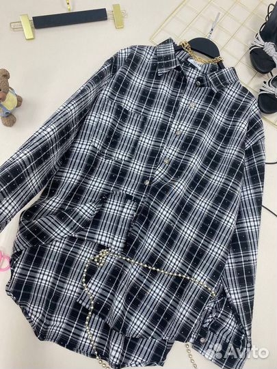 Рубашка в клетку оверсайз со стразами разные