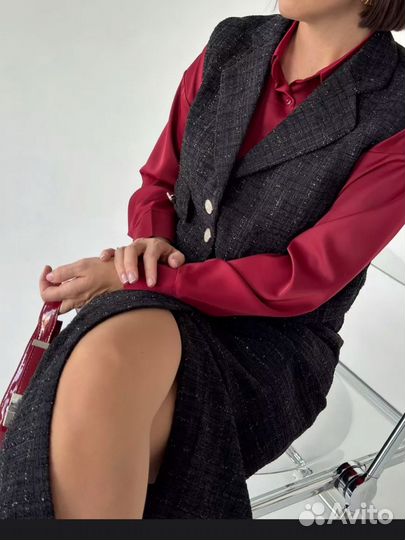 Твидовый костюм с длинной юбкой