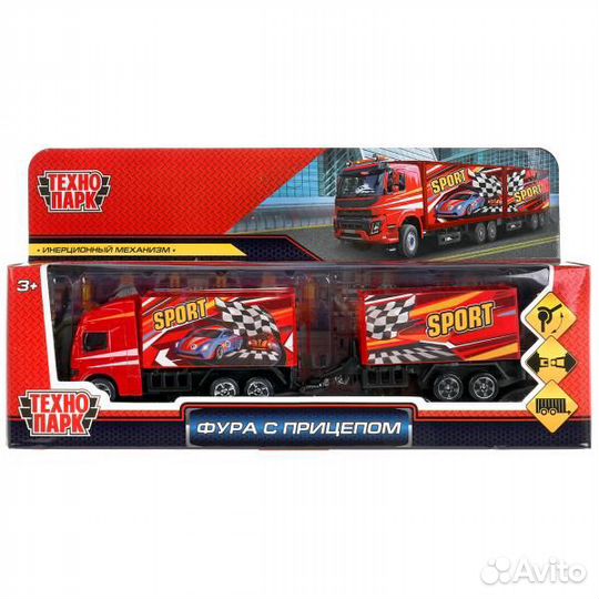 Машина Технопарк металл Фура с прицепом 20 см