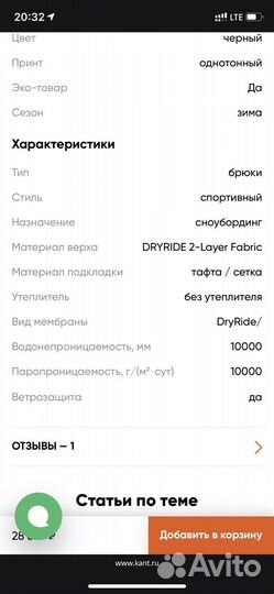 Брюки горнолыжные