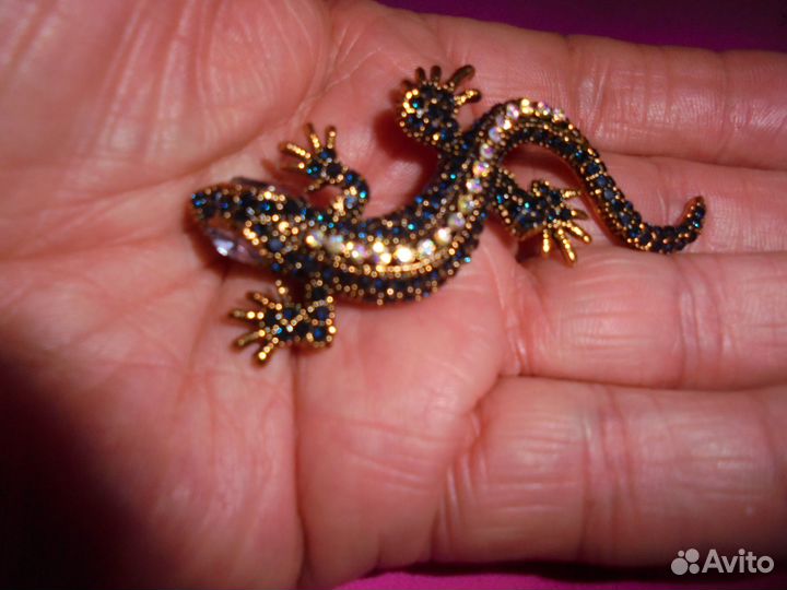 Брошь Чудо-ящерица бижут сплав стразы 3 х 6.5