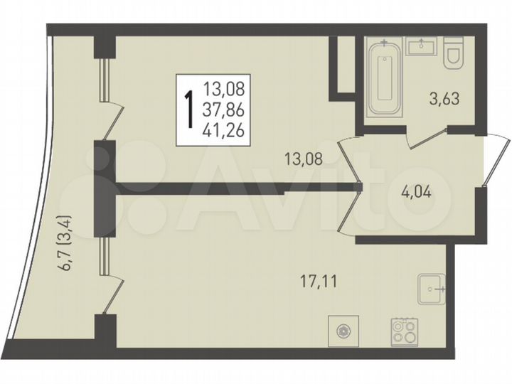 1-к. квартира, 41,3 м², 23/24 эт.