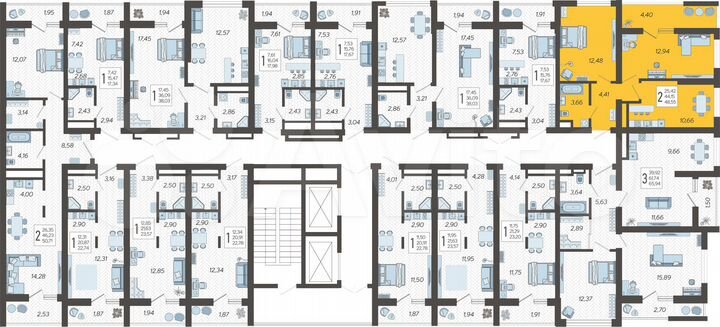 2-к. квартира, 48,6 м², 17/19 эт.
