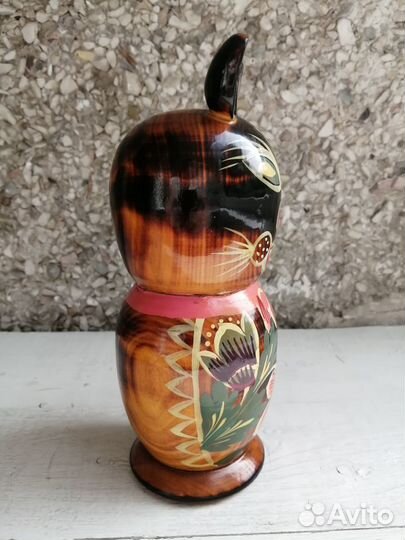 Копилка деревянная Кошка, СССР