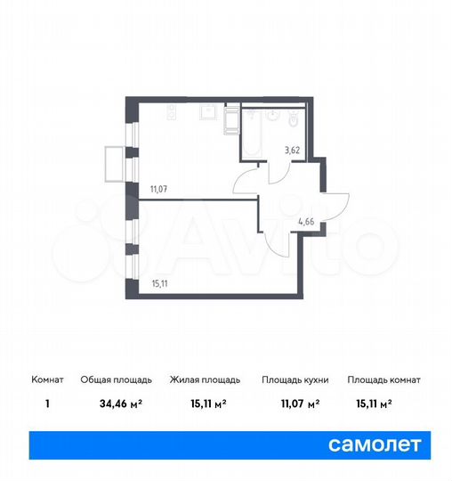 1-к. квартира, 34,5 м², 16/17 эт.