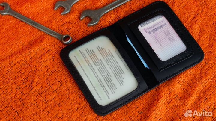 Обложка для автодокументов натуральная кожа ручная