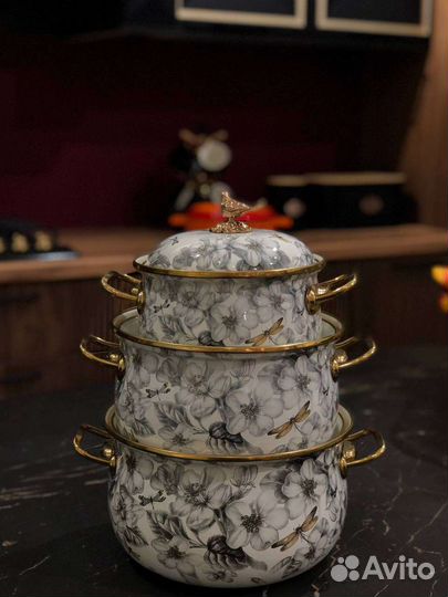 Набор из 3 турецких кастрюль для индукции эмаль