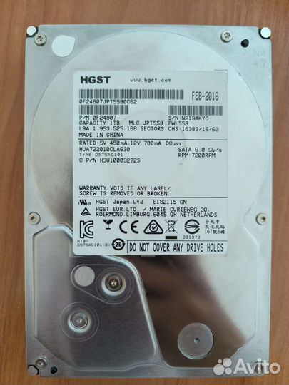 Жесткий диск Hitachi 1 Тб 3.5 дюйма