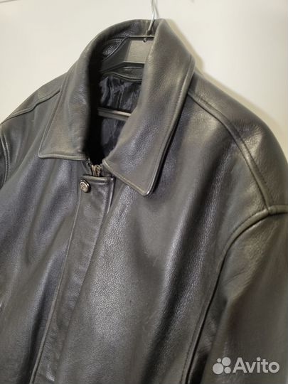 Винтажный кожаный бомбер оверсайз