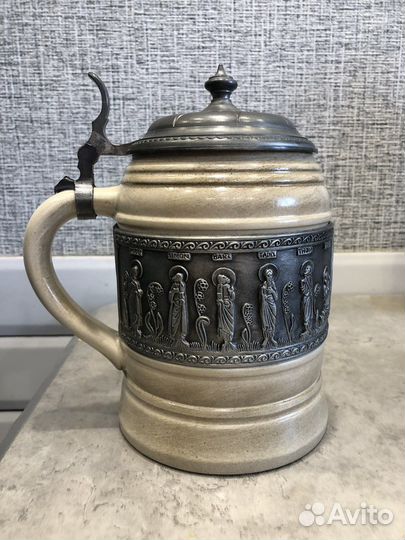 Продам немецкую пивную кружку с оловянной крышкой