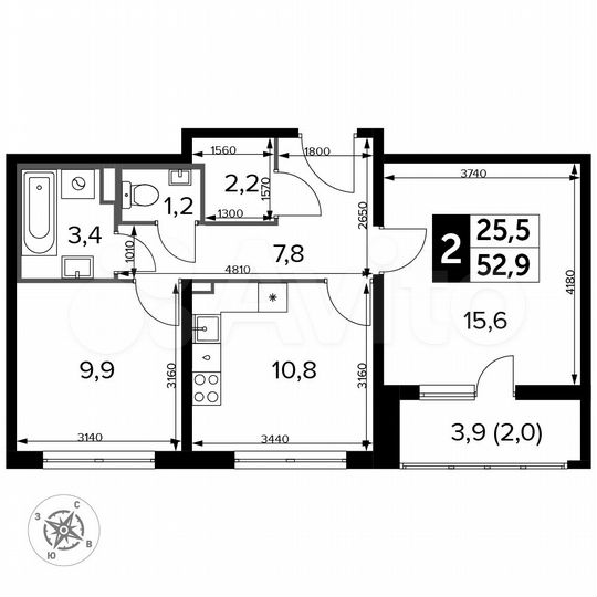 2-к. квартира, 52,9 м², 22/24 эт.