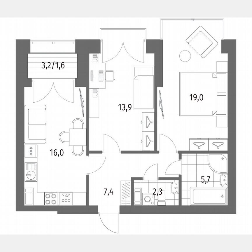 2-к. квартира, 65,9 м², 9/13 эт.