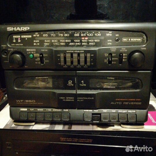 Магнитафон sharp wf 950ht bk, радио фм кассеты дрг