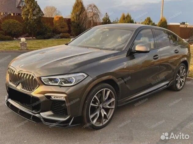 Лезвия под пороги BMW X6 G06 длинные черный глянец