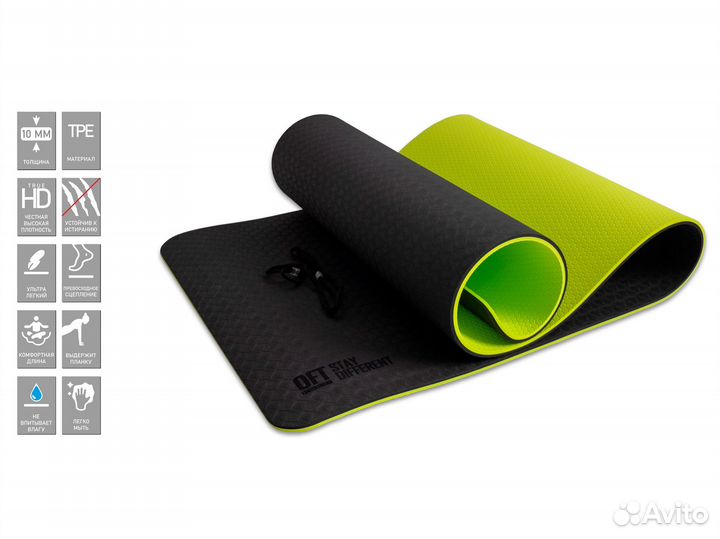 Коврик для йоги 10 мм двухслойный TPE черно-зелены