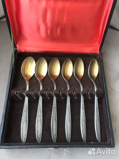 Набор чайных ложек, мельхиор с позолотой