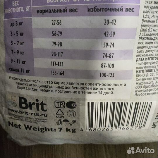 Корм для кошек brit care