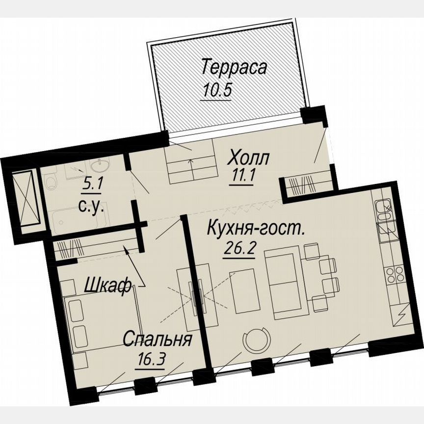1-к. квартира, 64 м², 6/8 эт.