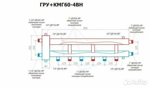 Гидравлический коллектор 3 контура 1 1/4 х 1 нр до