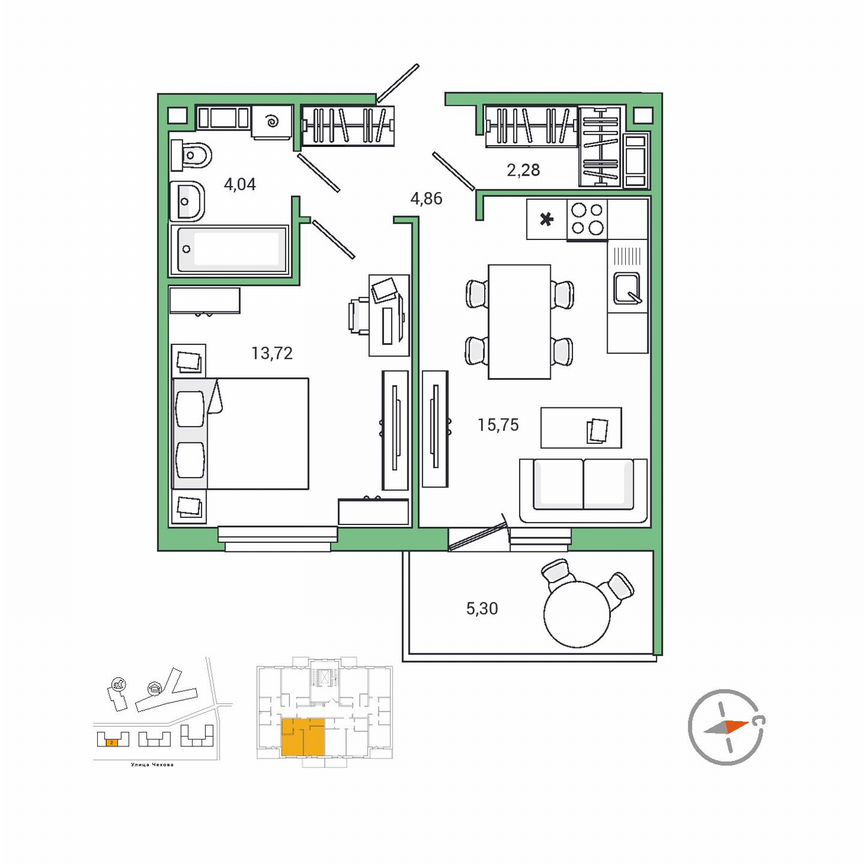 1-к. квартира, 42,4 м², 7/9 эт.