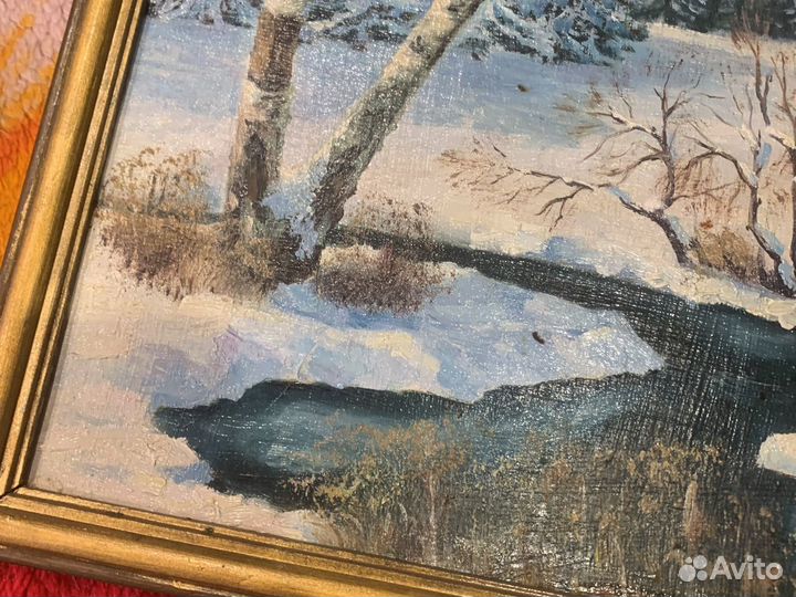 Картина маслом 34,38см Зимний полдень