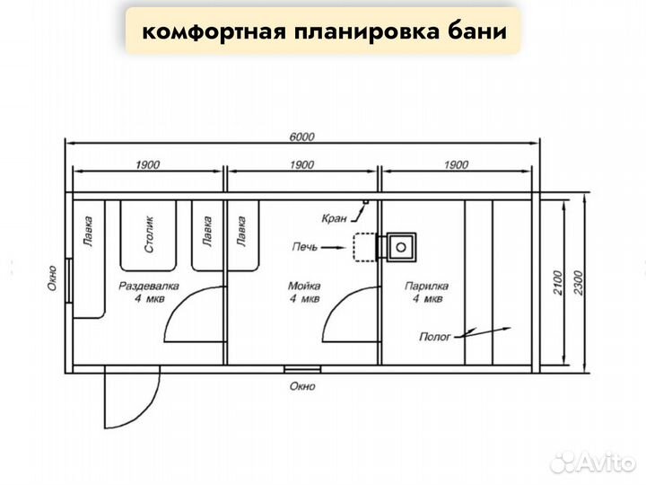 Готовая каркасная баня 6х2,5. Полная комплектация