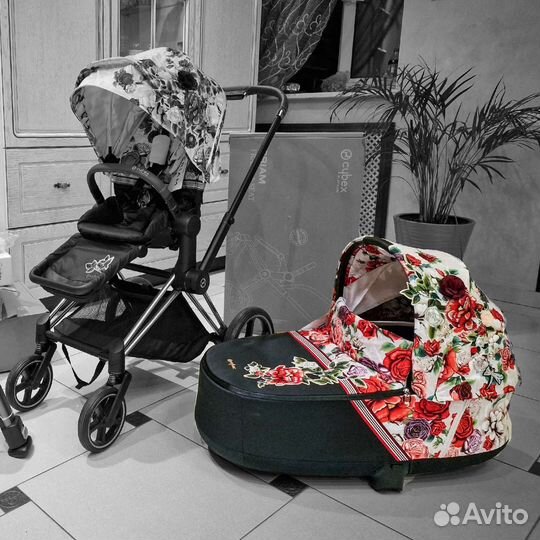 Коляска 3в1 +допы Cybex Priam Spring Blossom light