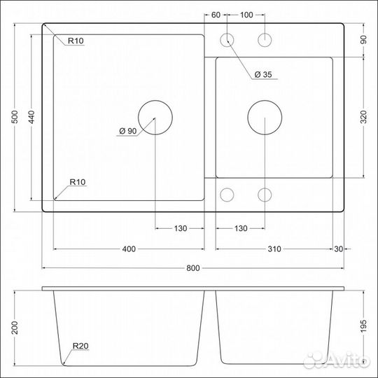 Кварцевая мойка emar EMQ-2800.Q Берилл