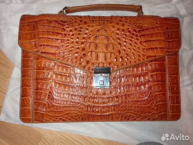 Мужской кожаный портфель, крокодил, ручная работа