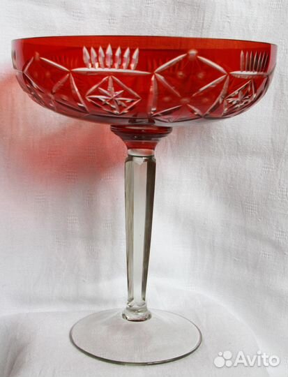 Большая ваза для фруктов Рубиновое стекло-хрусталь