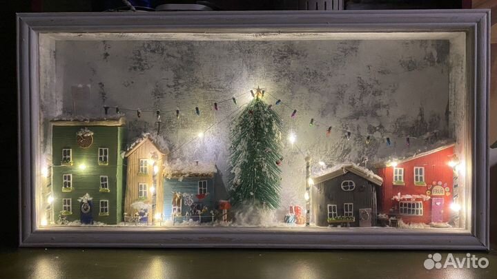 Картина ночник дрифтвуд диорама зима