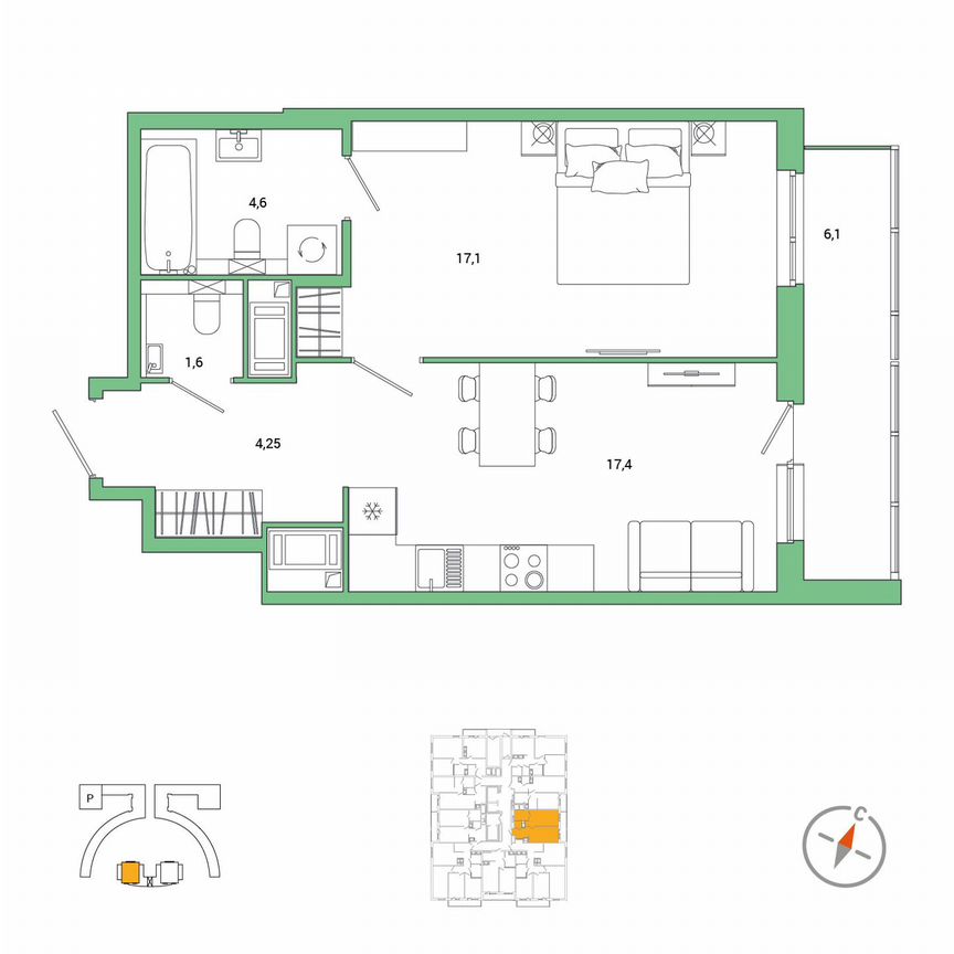 1-к. квартира, 48 м², 16/25 эт.